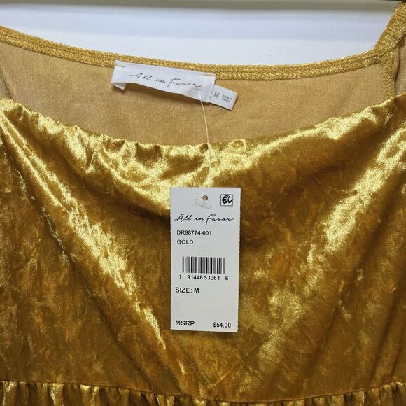 NWT All In Favor Gold Crushed Velvet Mini Dress Size Medium - Picture 3 of 5